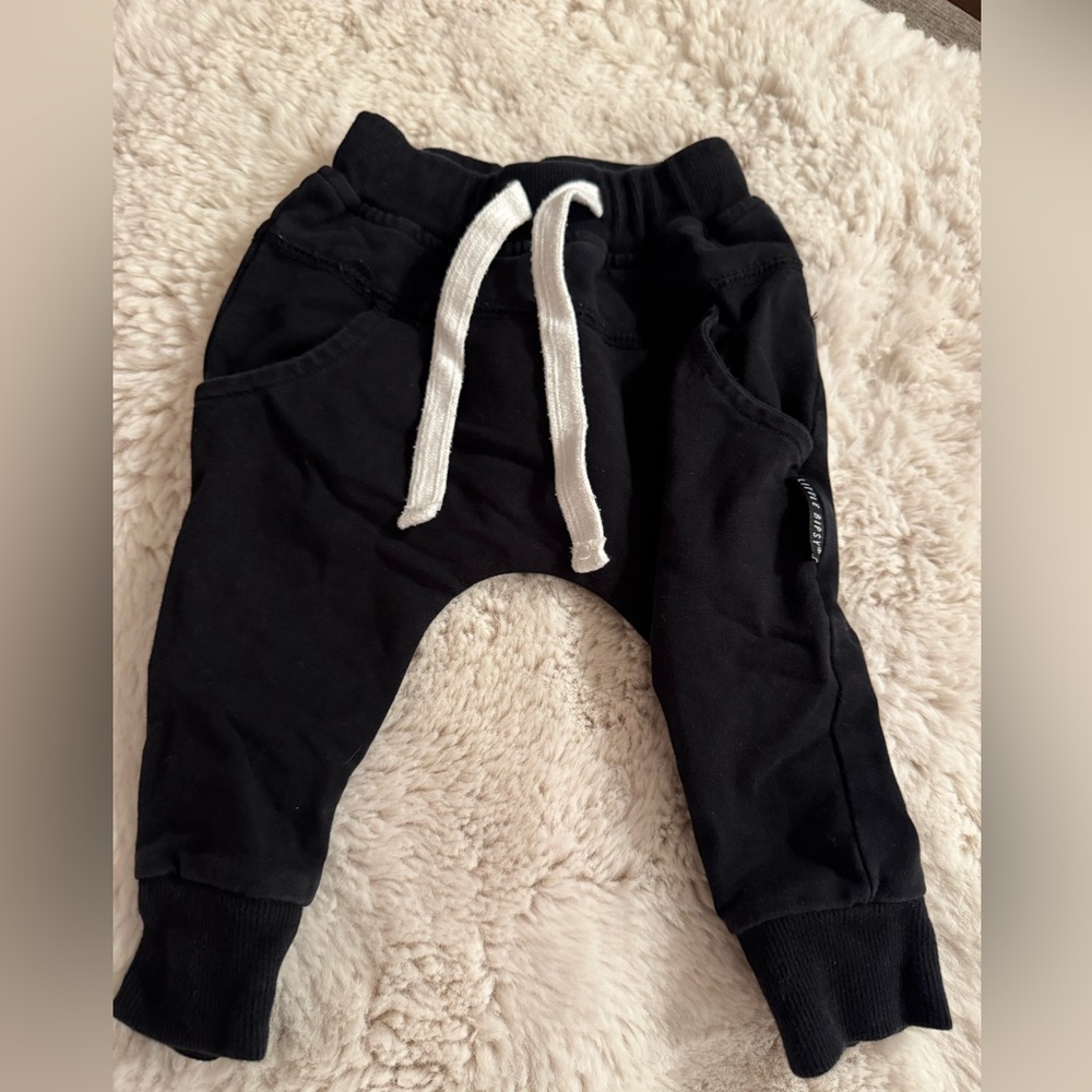 Little Bipsy Black Kids Joggers with White Drawstring